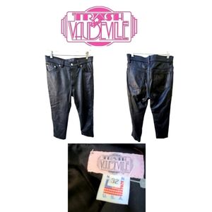 VINTAGE TRASH AND VAUDEVILLE BLACK LEATHER PANTS SIZE 32